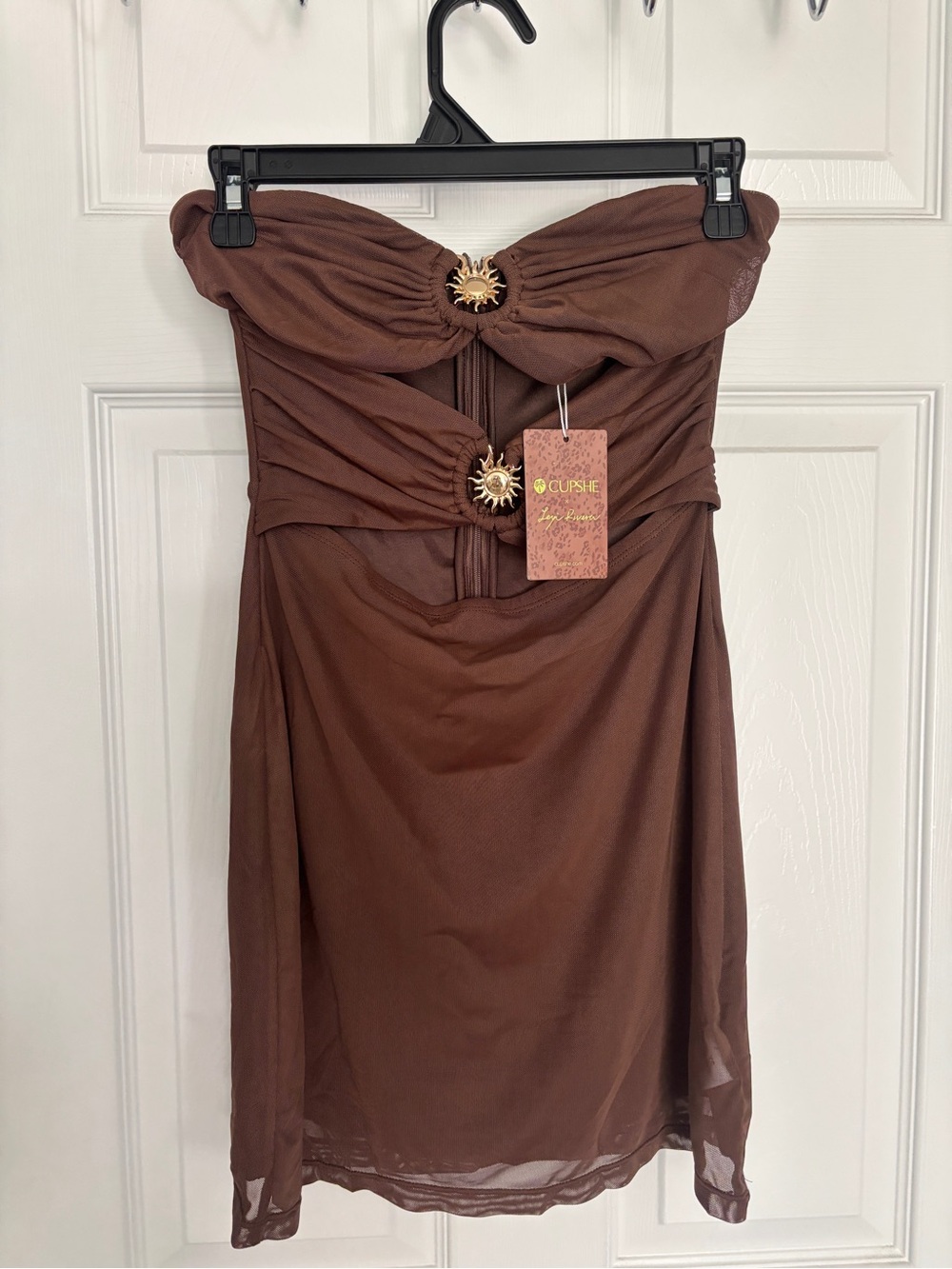 NWT Cupshe Brown Strapless Sunburst Accent Resortwear Dress - Size XS